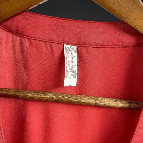 Free People Ruffle Sleeve Body Suit Top Tie Front XS Red Cha Cha - Picture 3 of 7